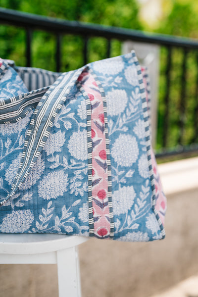 Luna Patchwork Carryall Tote - Ocean Blue