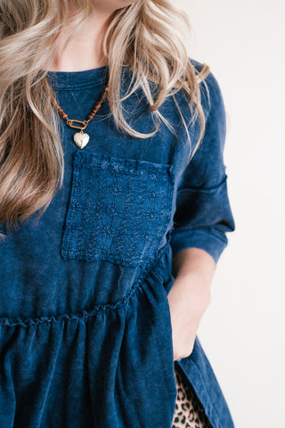 Dainty Eyelet Detailed Babydoll Top - Navy