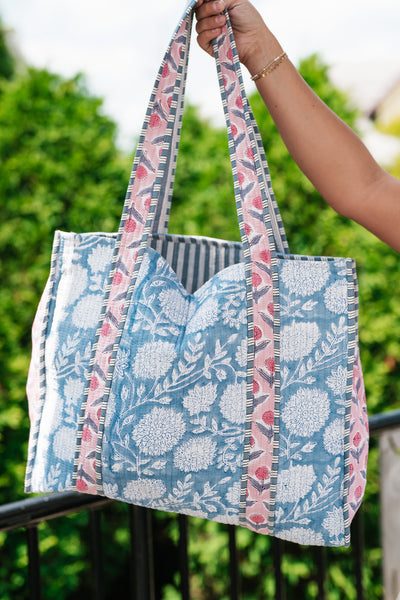 Luna Patchwork Carryall Tote - Ocean Blue