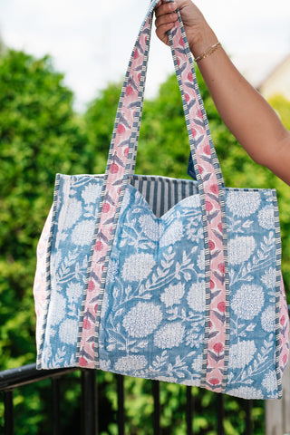 Luna Patchwork Carryall Tote - Ocean Blue