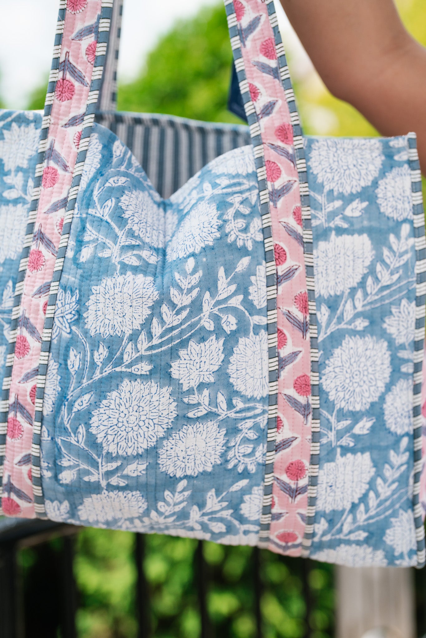 Luna Patchwork Carryall Tote - Ocean Blue