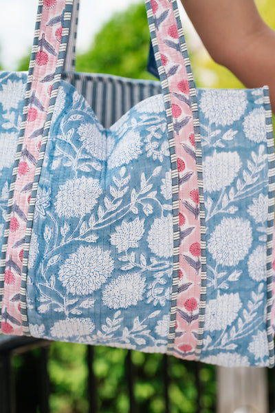 Luna Patchwork Carryall Tote - Ocean Blue
