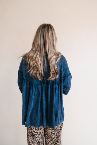 Dainty Eyelet Detailed Babydoll Top - Navy