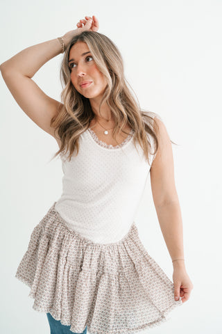 Meadowlight Ruffle Hem Layered Tunic Top - Oatmeal