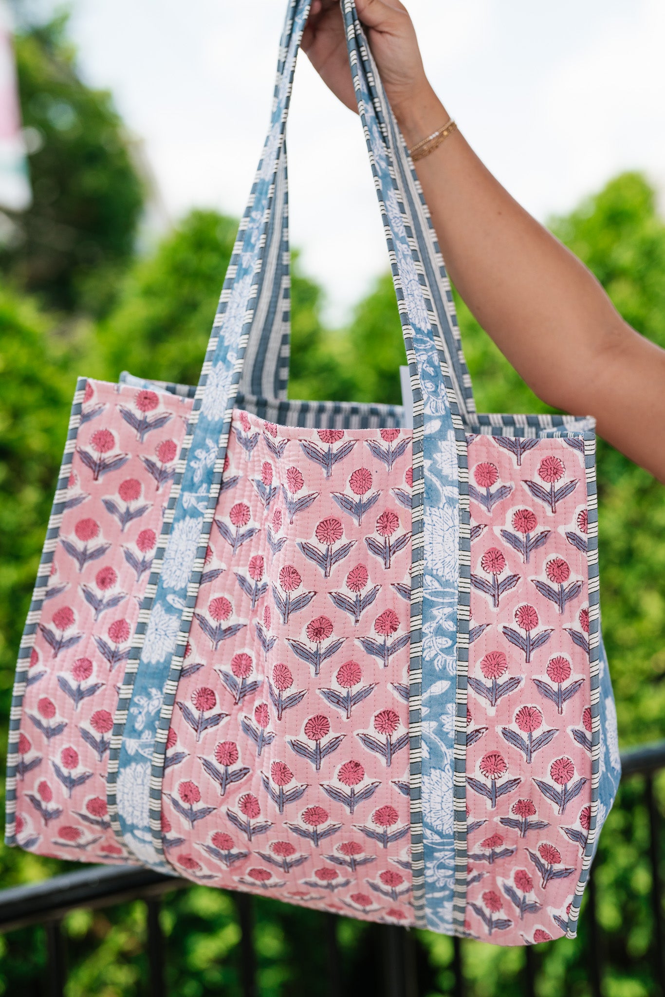 River Patchwork Carryall Tote - Pink