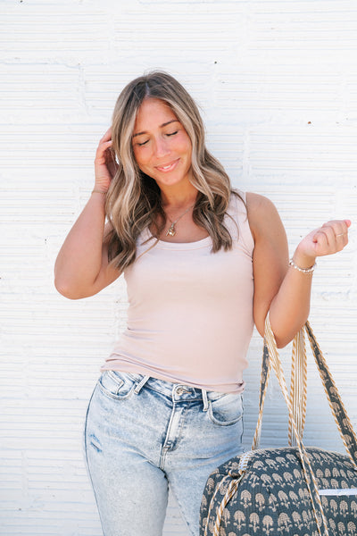 The Scoop Ribbed Tank- Taupe