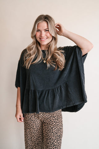 Soft Horizons Peplum Top - Black