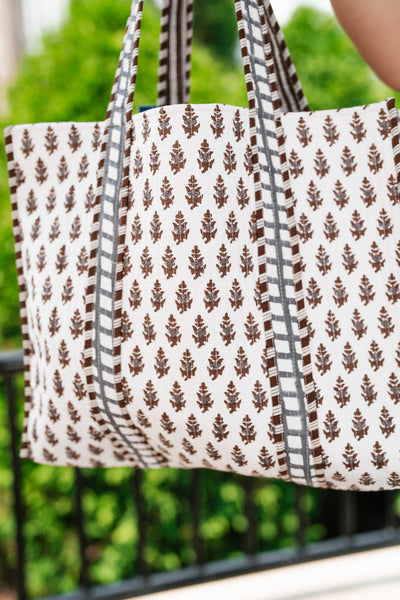 Sierra Patchwork Carryall Tote - Brown