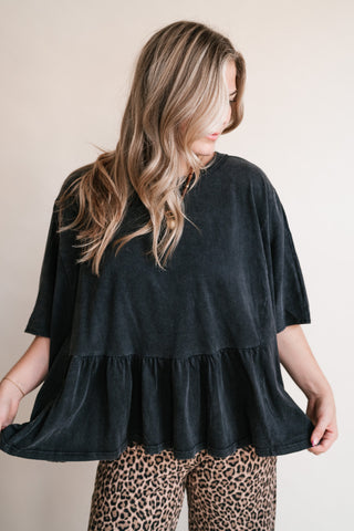 Soft Horizons Peplum Top - Black