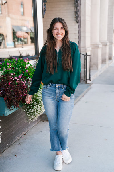 End Of Summer Quarter Zip Top - Dark Green