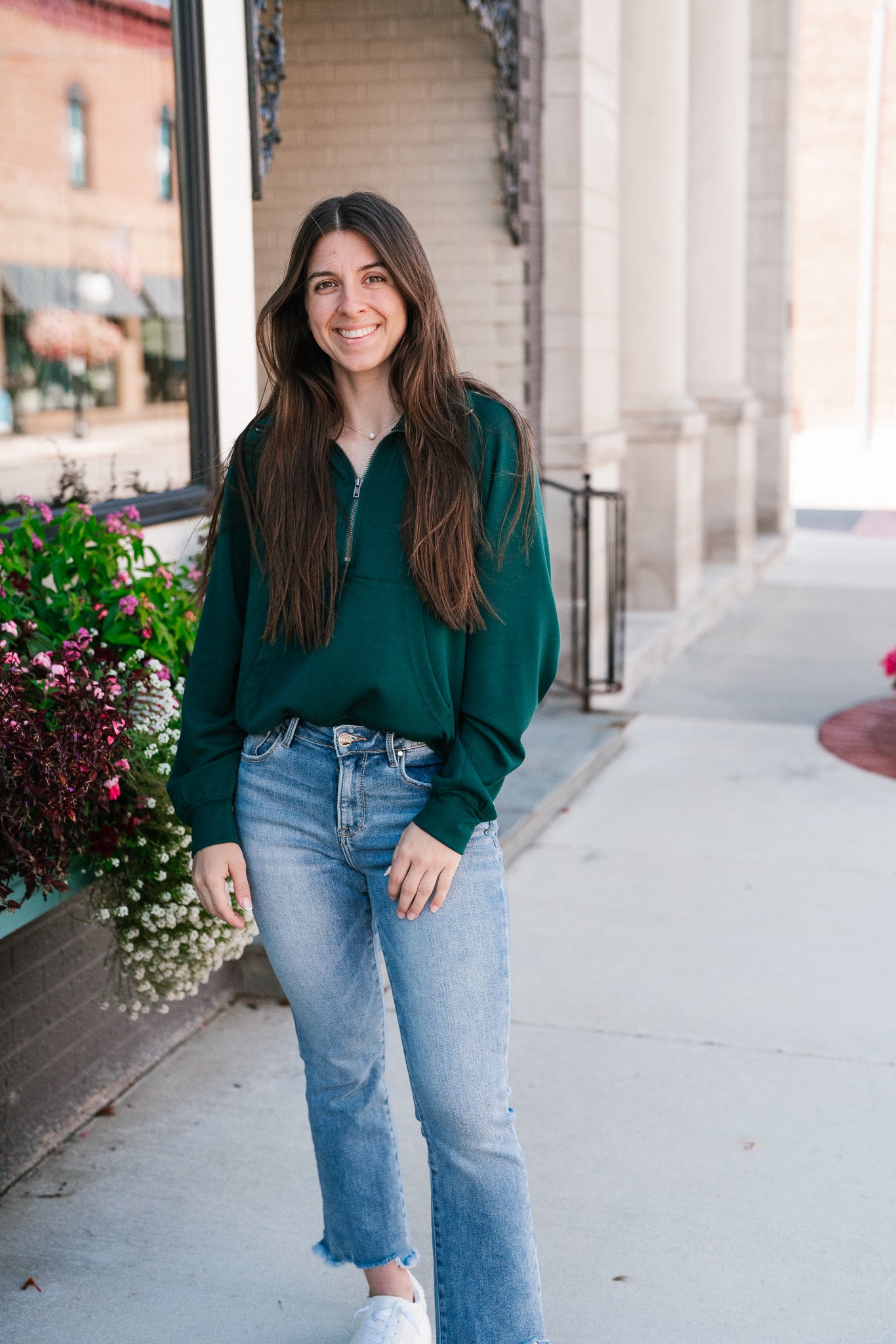 End Of Summer Quarter Zip Top - Dark Green