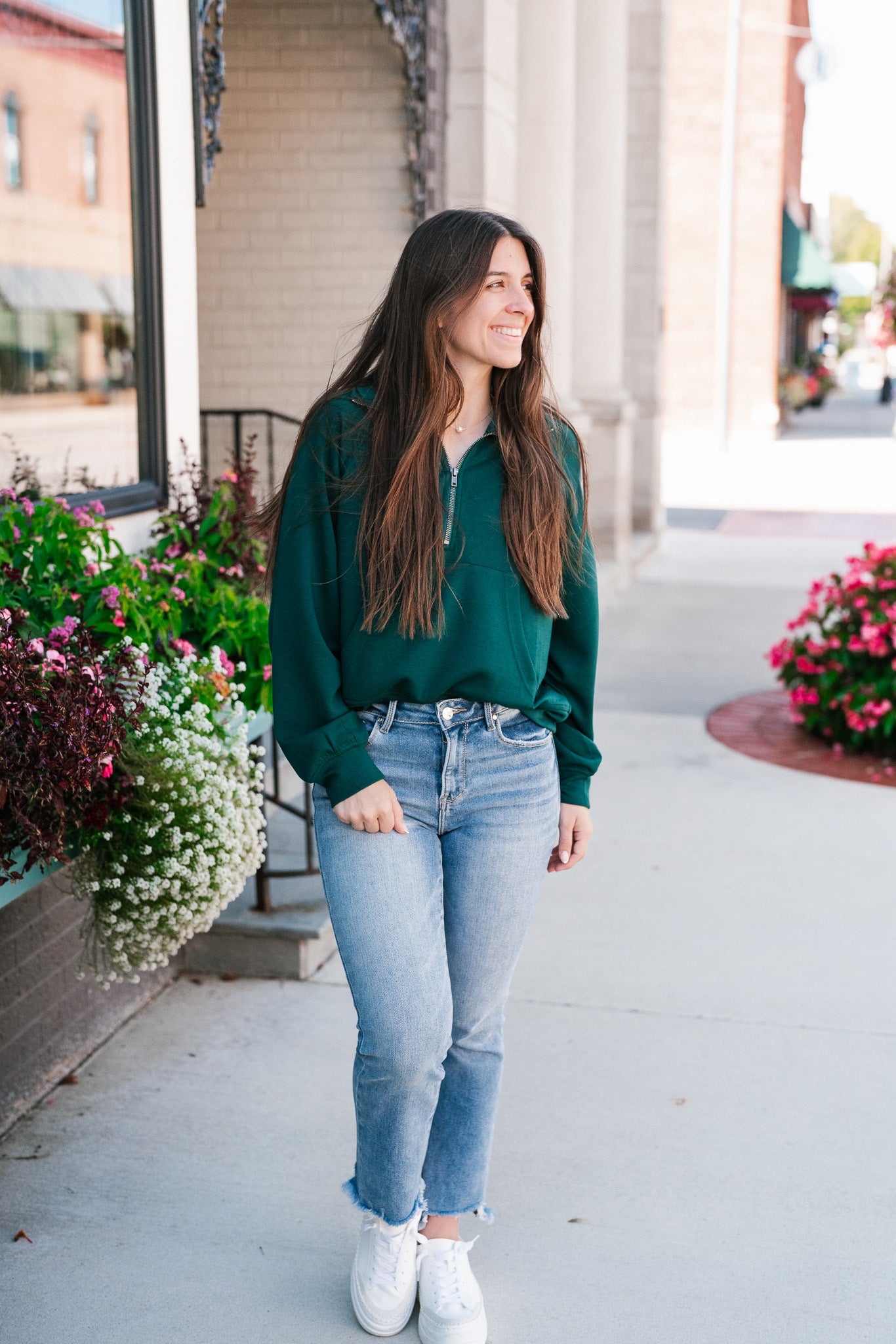 End Of Summer Quarter Zip Top - Dark Green