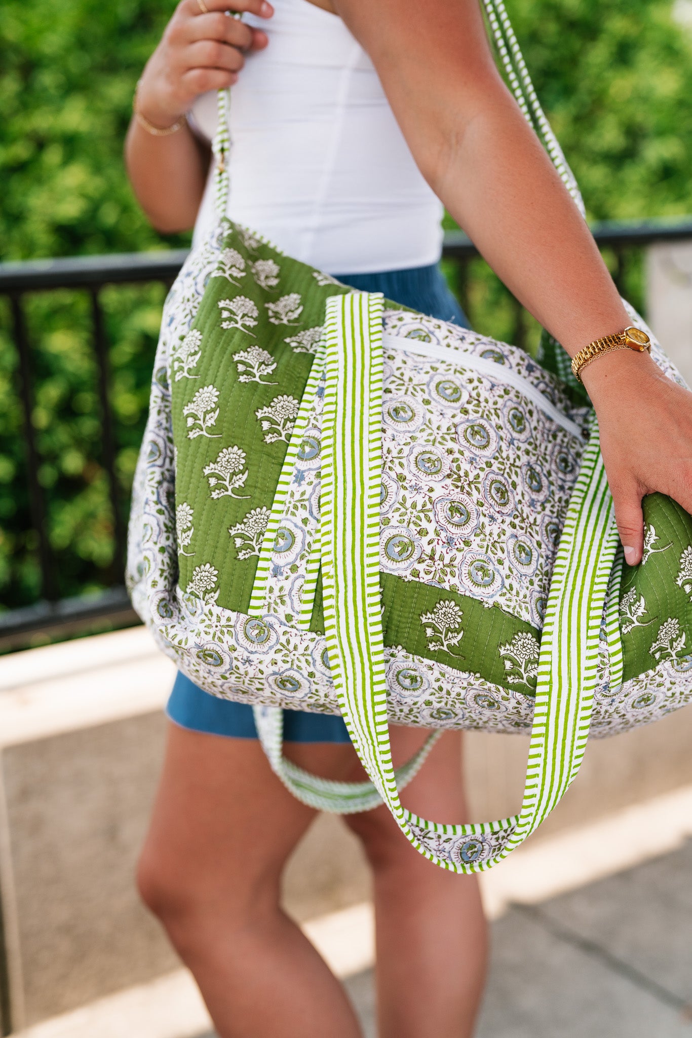 Shades Of Green Patchwork Duffle Bag - Green