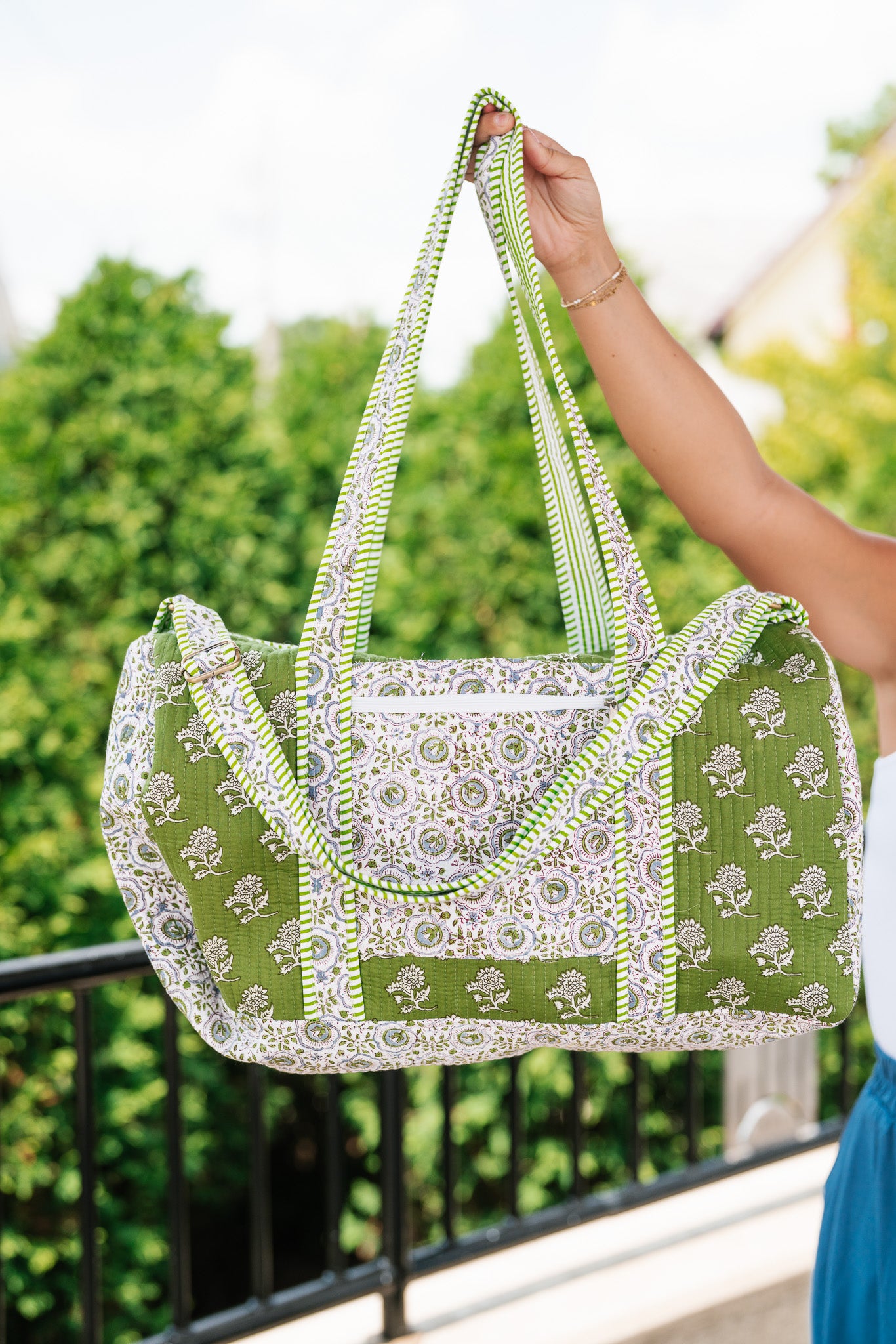 Shades Of Green Patchwork Duffle Bag - Green