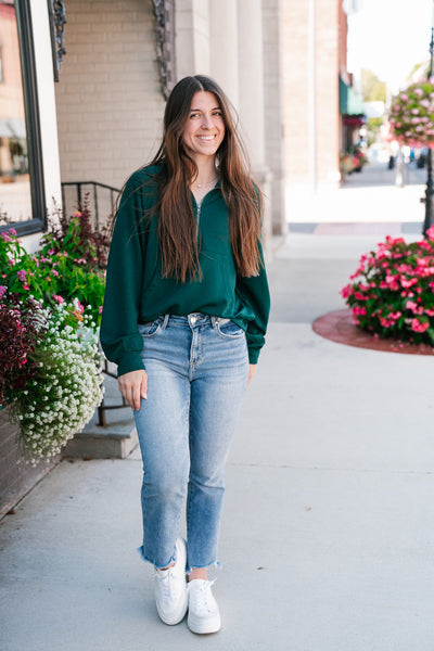 End Of Summer Quarter Zip Top - Dark Green