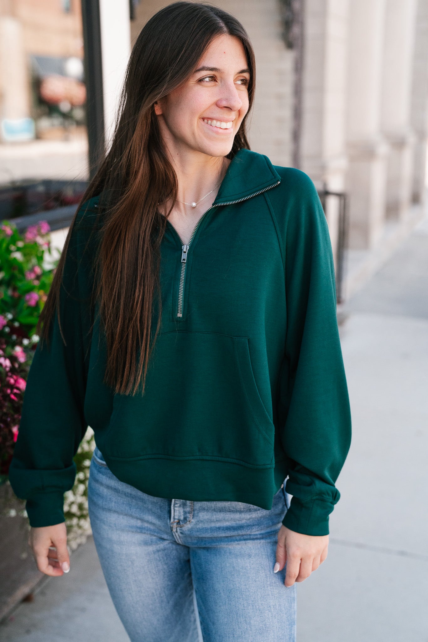 End Of Summer Quarter Zip Top - Dark Green