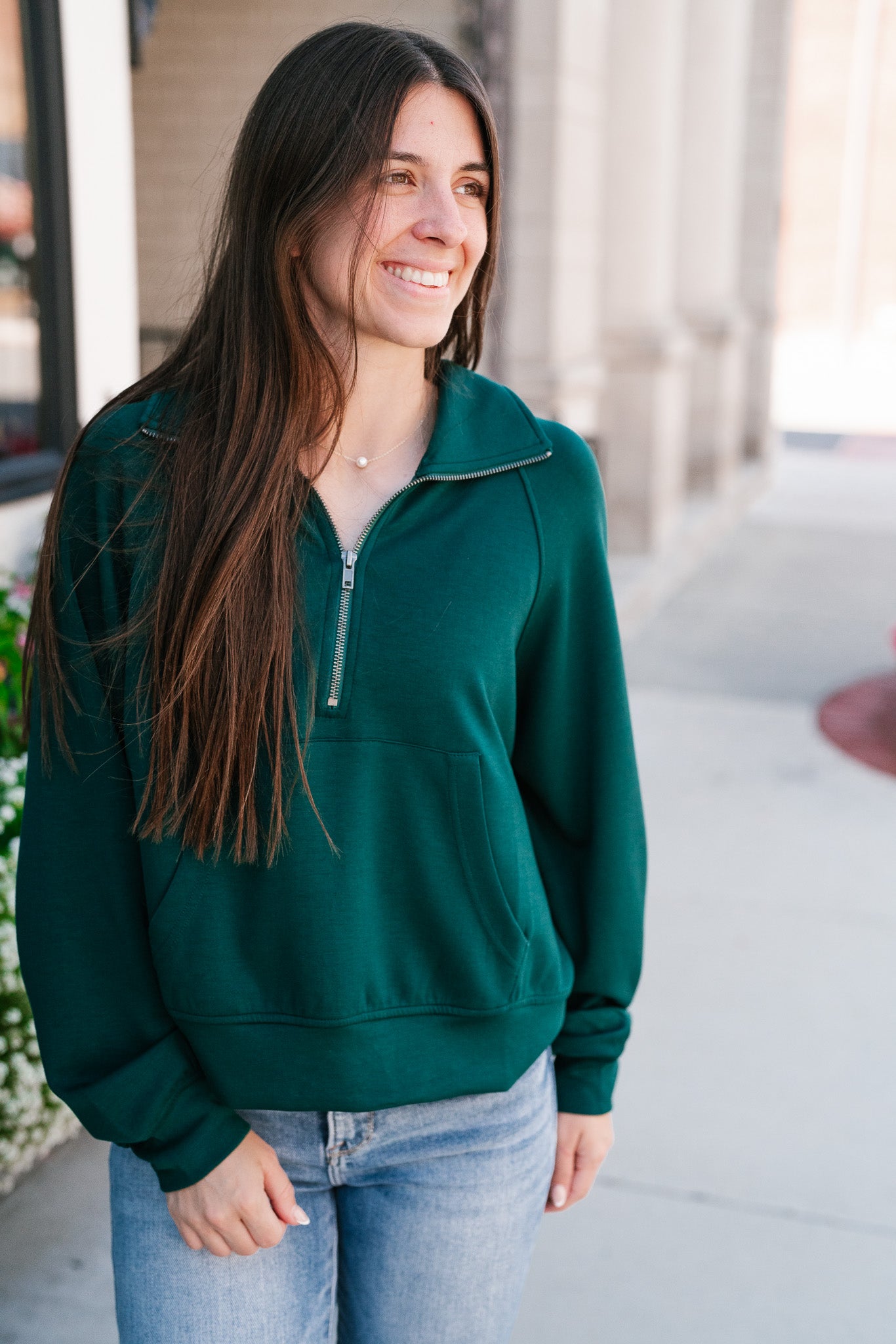 End Of Summer Quarter Zip Top - Dark Green