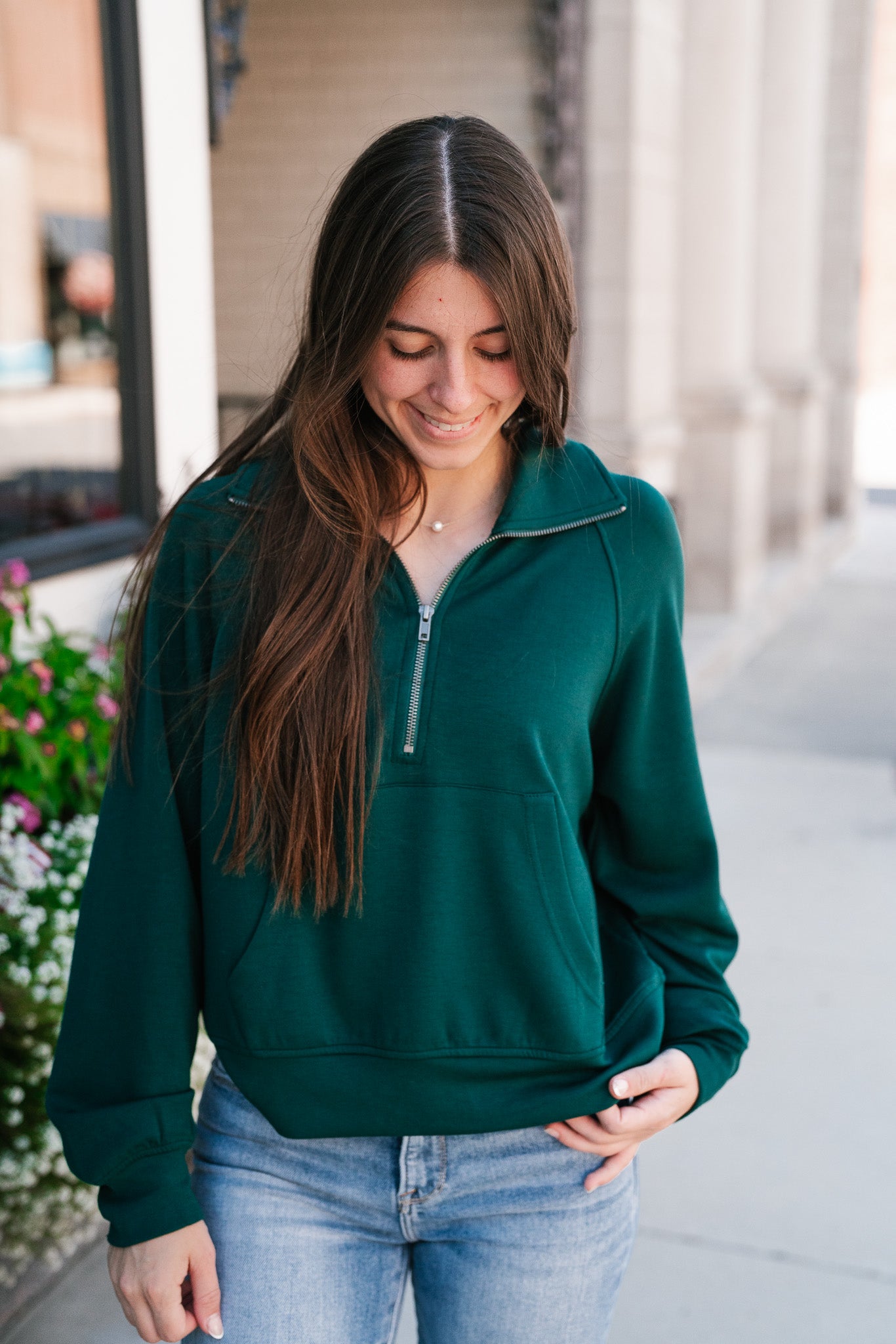 End Of Summer Quarter Zip Top - Dark Green