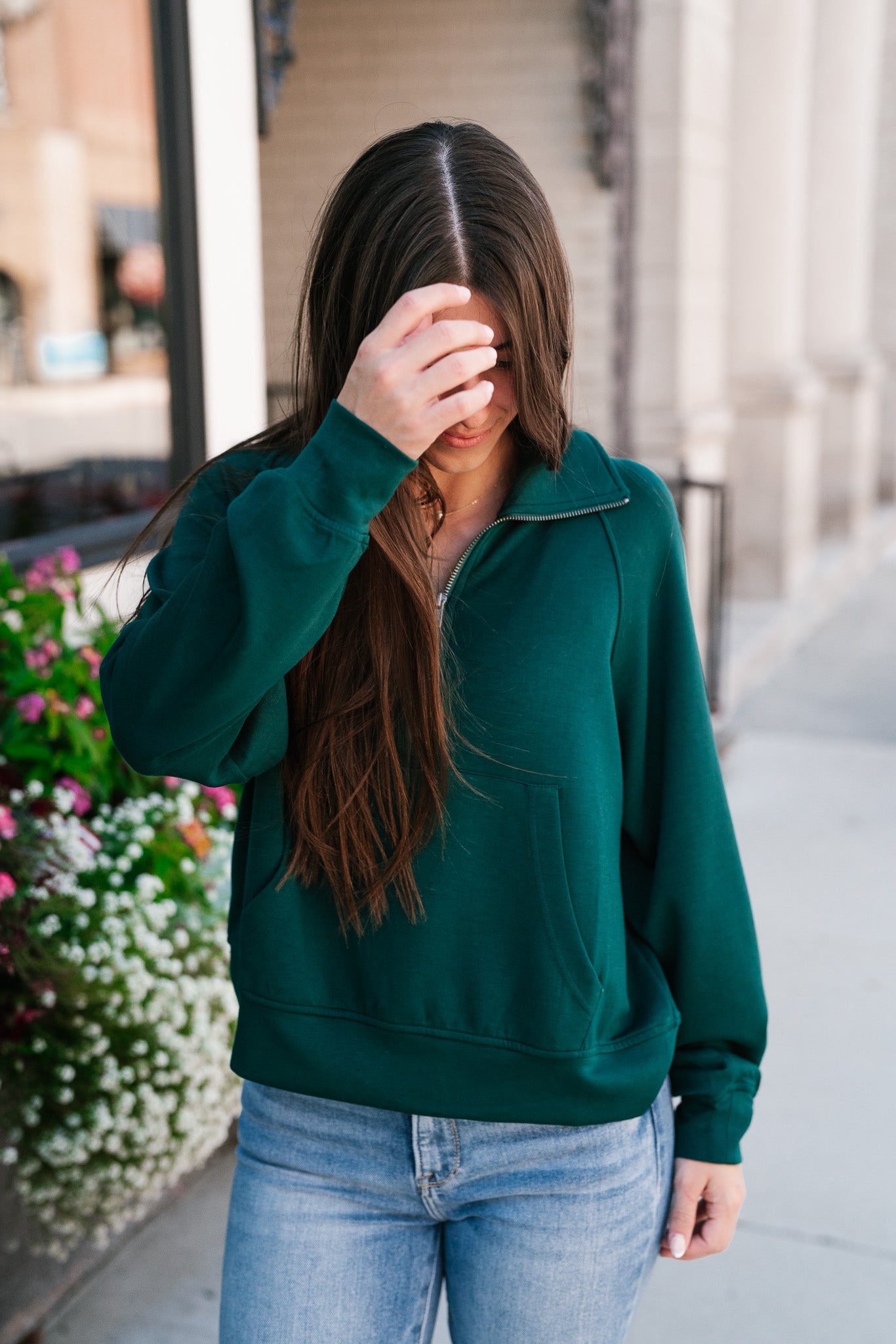 End Of Summer Quarter Zip Top - Dark Green