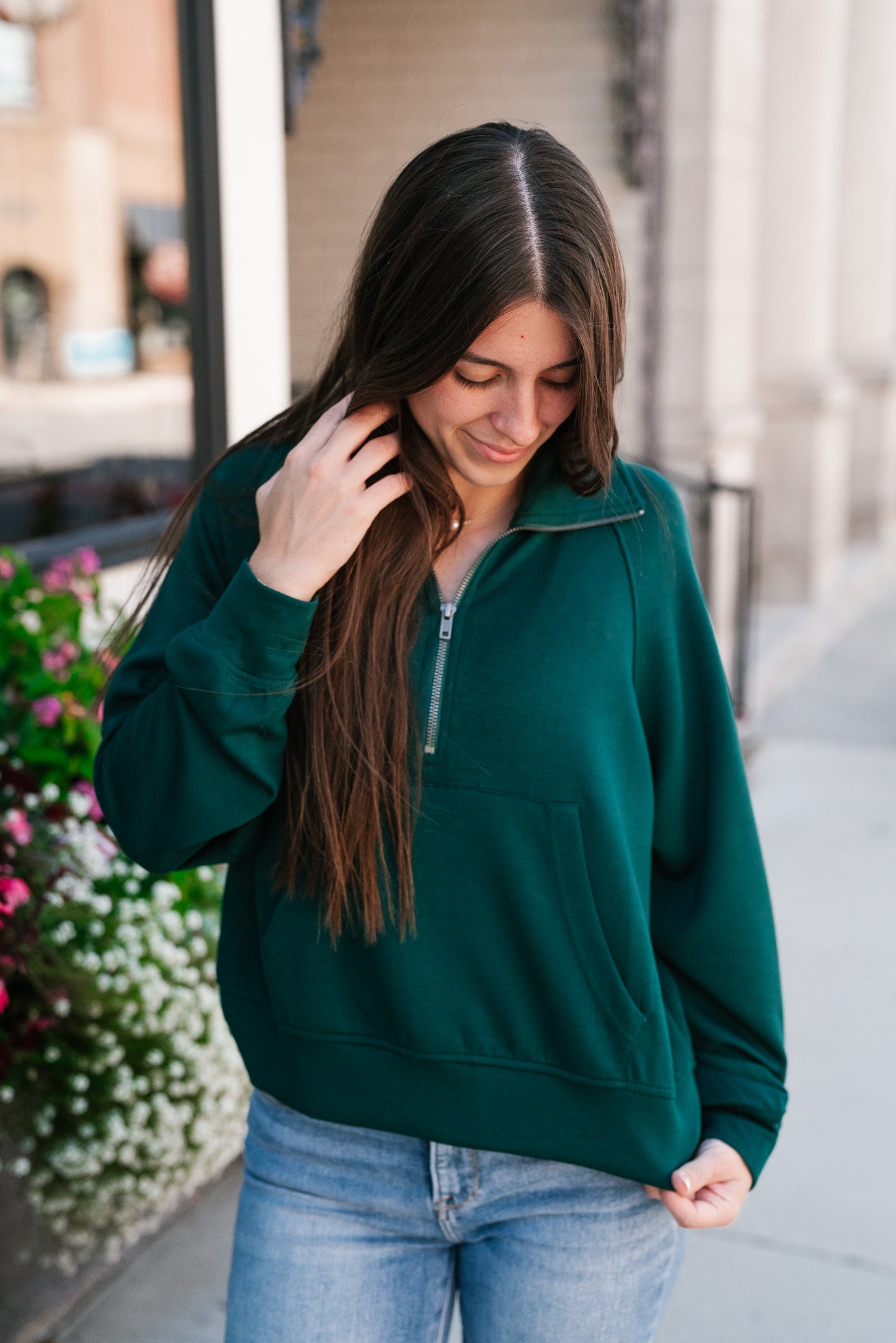 End Of Summer Quarter Zip Top - Dark Green