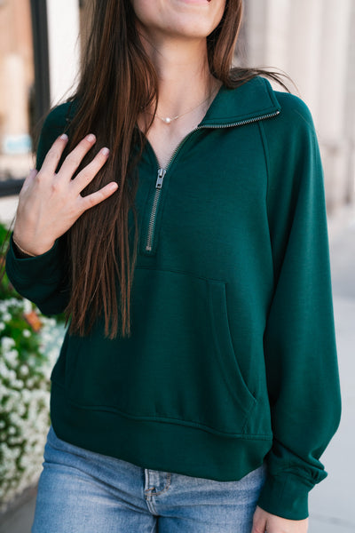 End Of Summer Quarter Zip Top - Dark Green