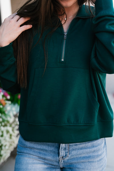 End Of Summer Quarter Zip Top - Dark Green