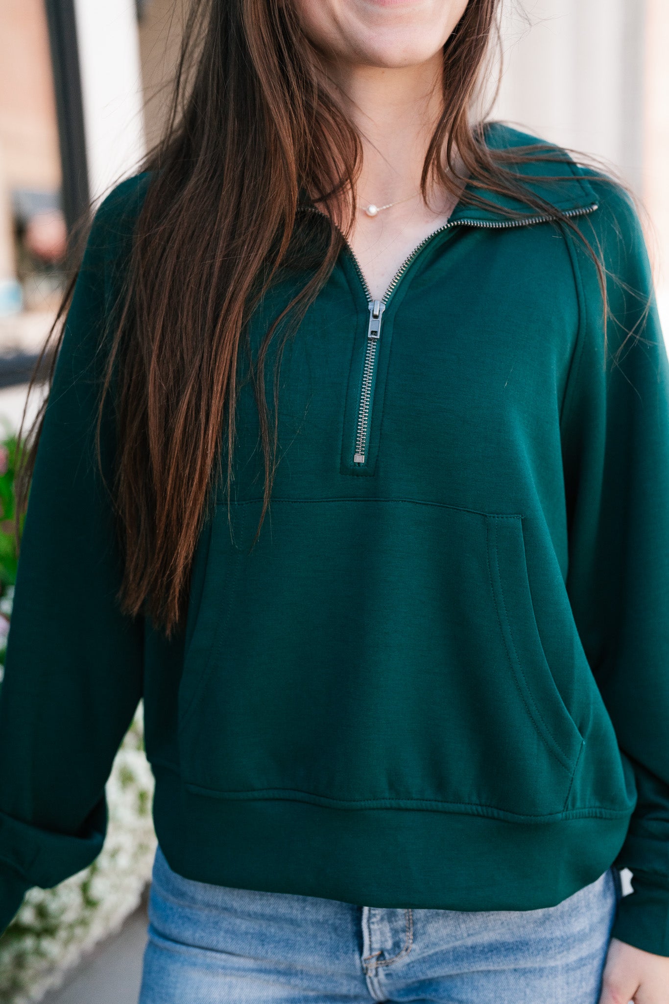 End Of Summer Quarter Zip Top - Dark Green