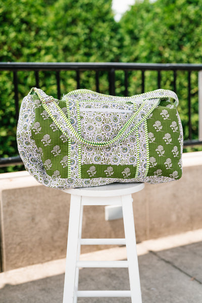 Shades Of Green Patchwork Duffle Bag - Green
