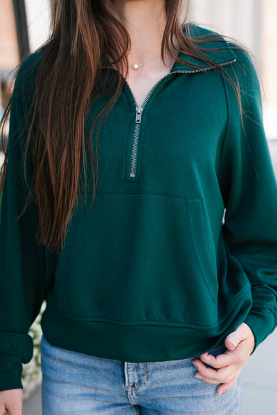 End Of Summer Quarter Zip Top - Dark Green