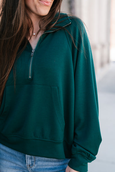 End Of Summer Quarter Zip Top - Dark Green