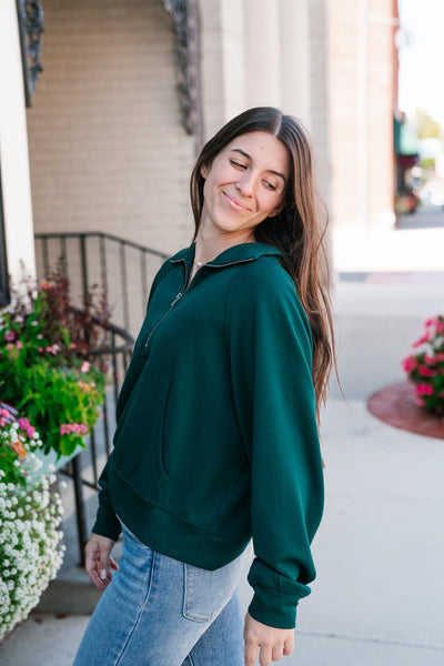 End Of Summer Quarter Zip Top - Dark Green