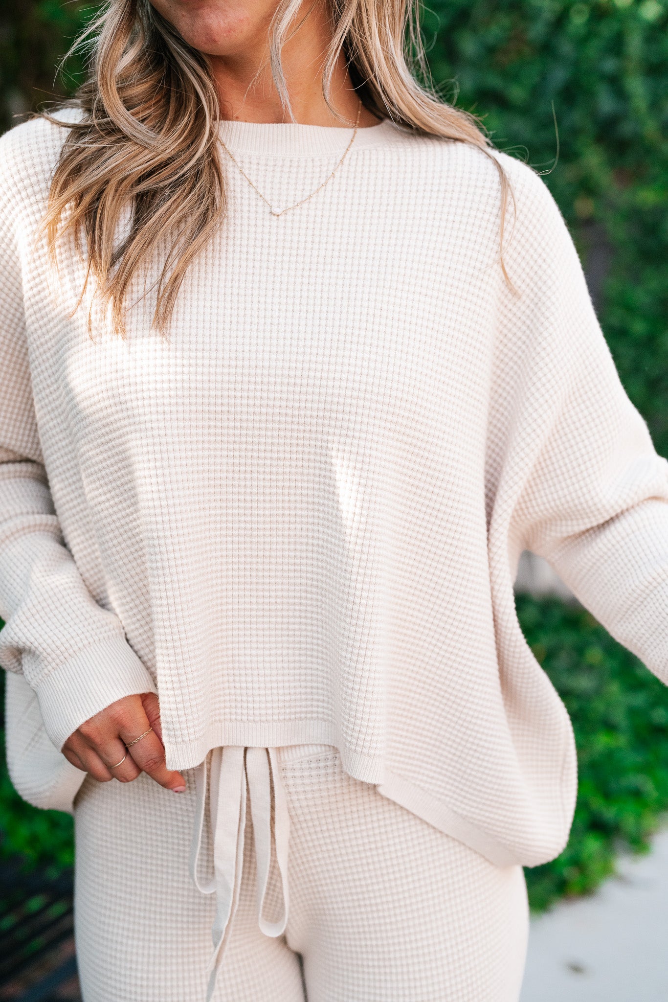 Comfy Girl Era Waffle Knit Sweater - Oatmeal