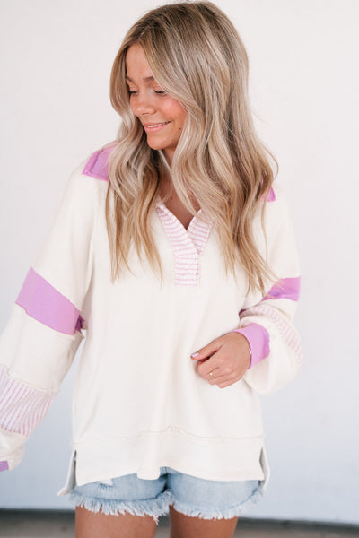Don't Get Distracted Pullover - Lilac/Cream