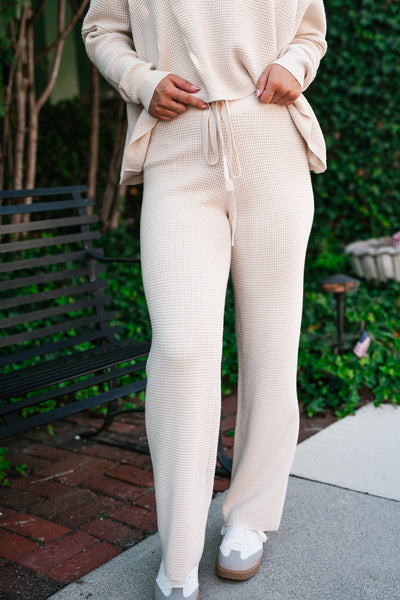 Comfy Girl Era Waffle Knit Pants - Oatmeal