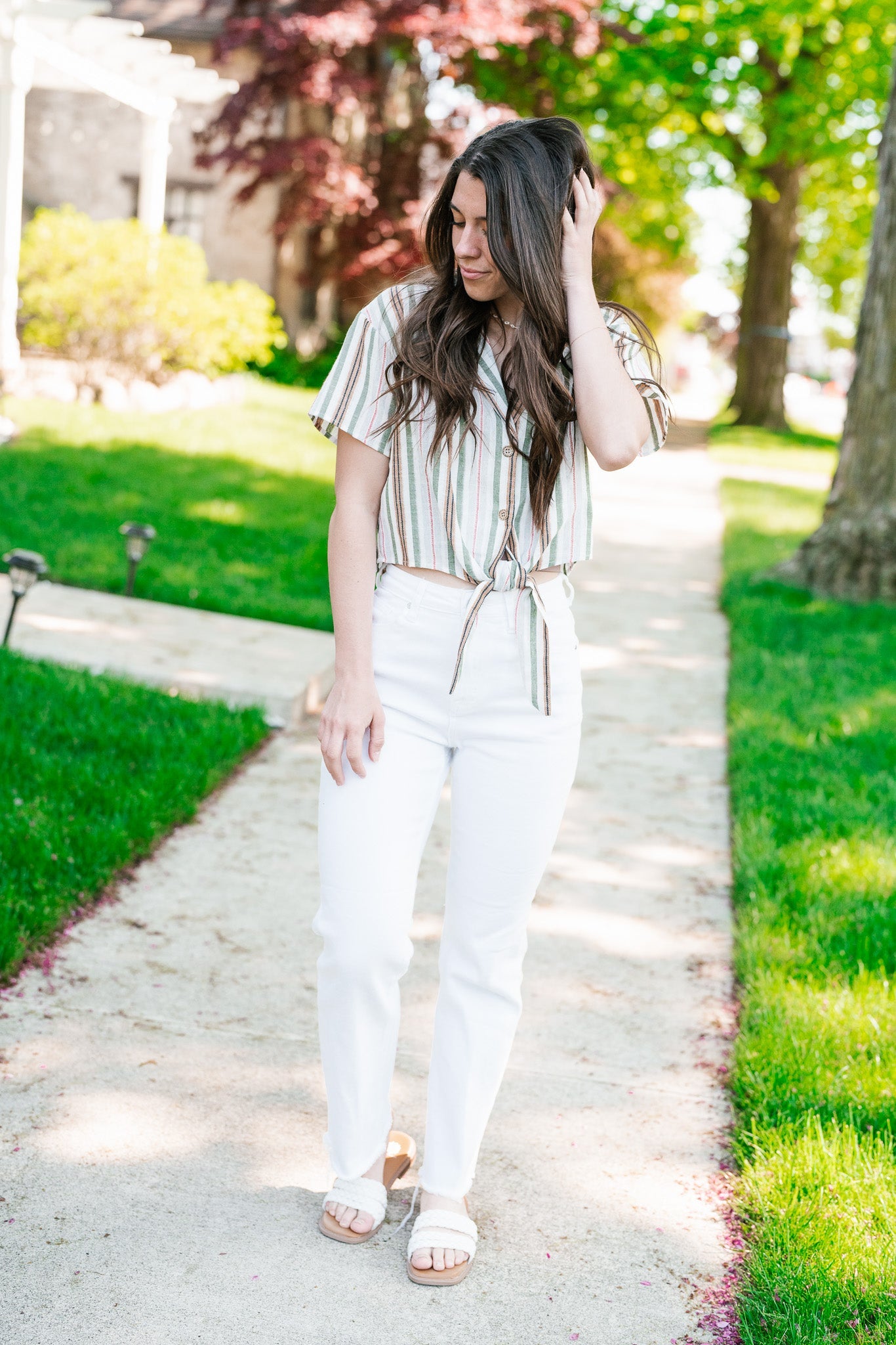 Sarah Striped Button Up Top