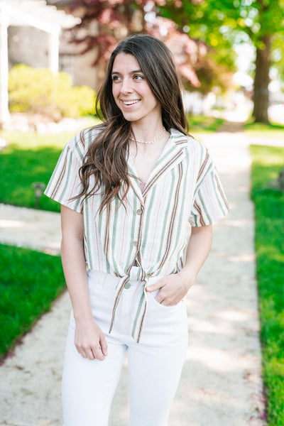 Sarah Striped Button Up Top