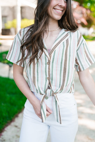 Sarah Striped Button Up Top