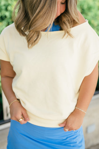 Sunday Reset Off Shoulder Top - Soft Lemon