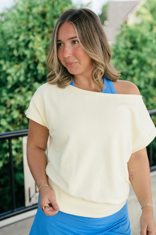 Sunday Reset Off Shoulder Top - Soft Lemon