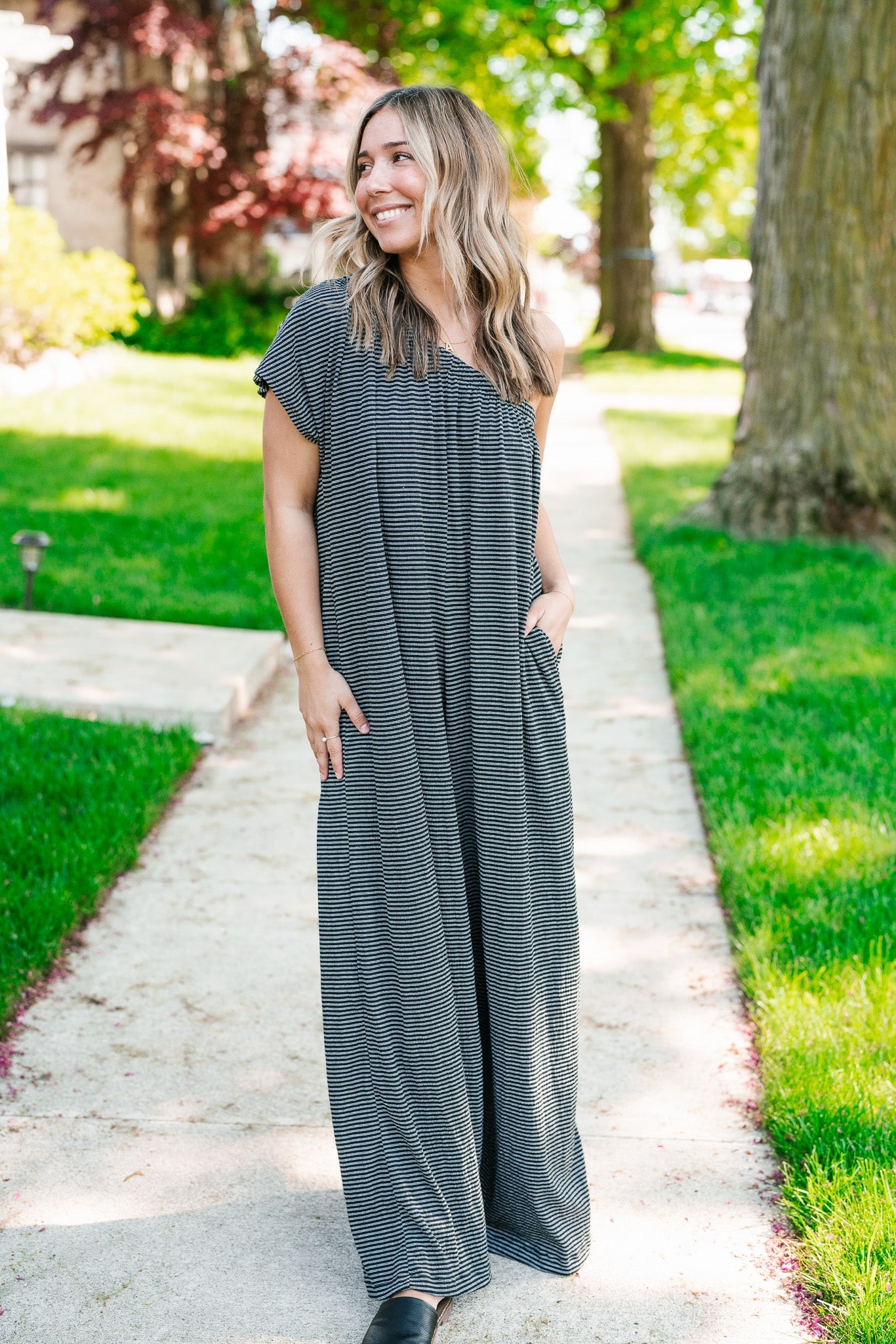 Leslie Off The Shoulder Striped Jumpsuit