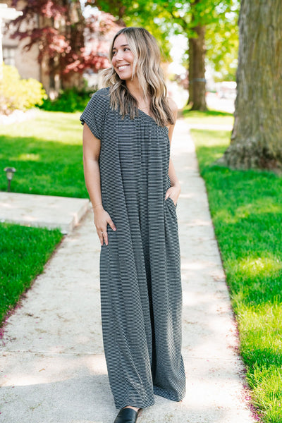 Leslie Off The Shoulder Striped Jumpsuit