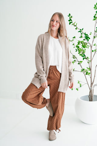 Woven Neutral Open Front Knit Cardigan