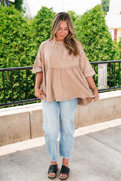 Dainty Eyelet Detailed Babydoll Top - Taupe