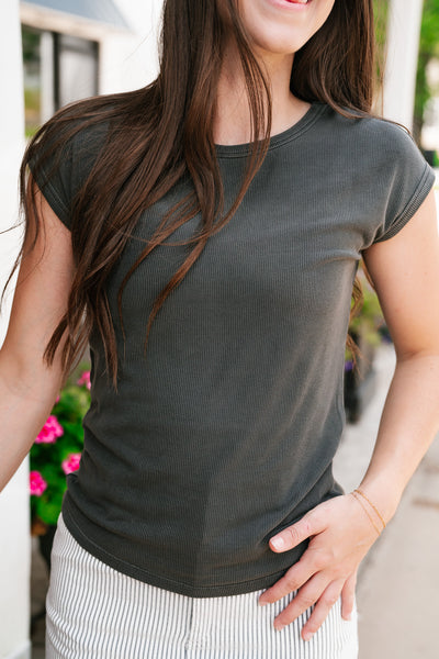 Everyday Essential Ribbed Top - Charcoal