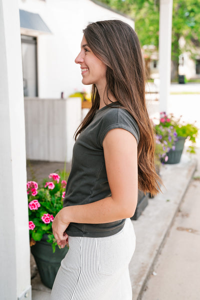 Everyday Essential Ribbed Top - Charcoal