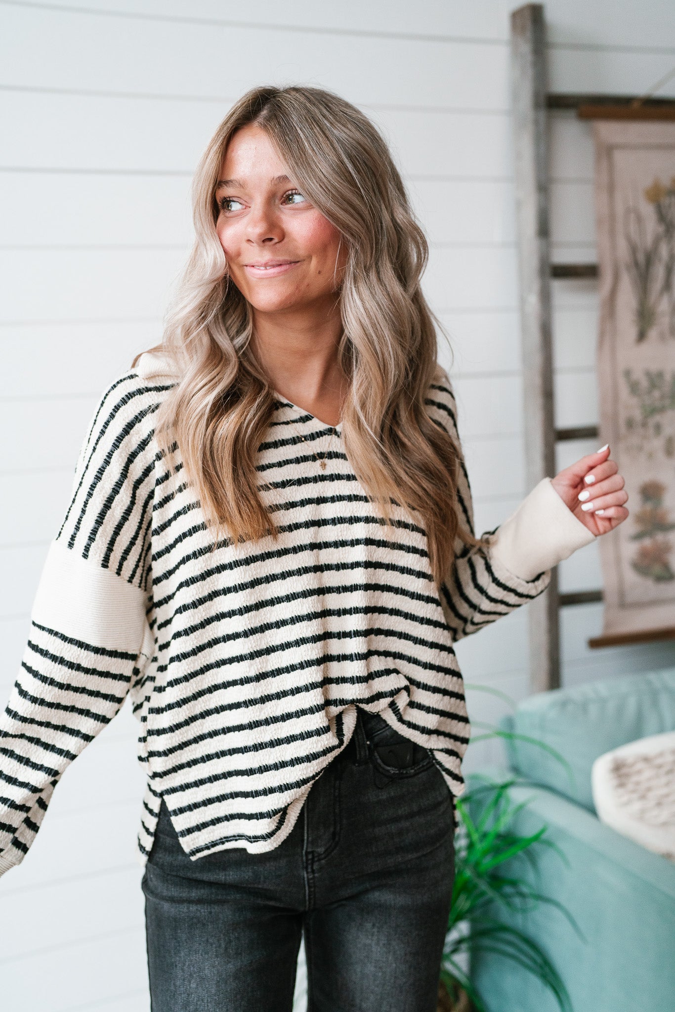 Sharon Striped Collared Top