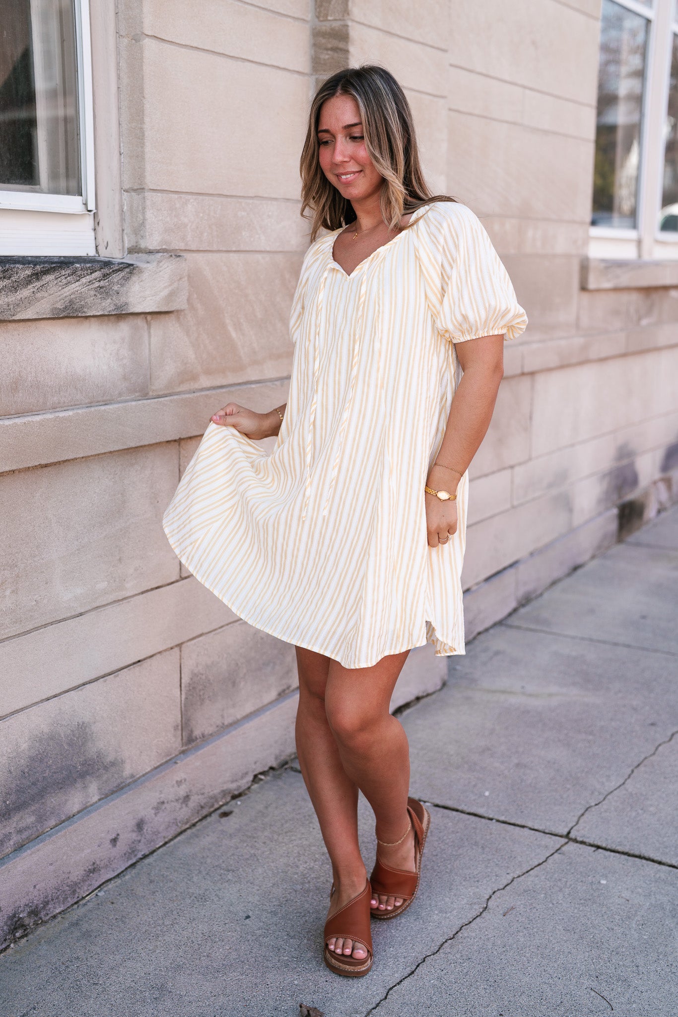 Easy Days Stripe Flare Mini Dress - Yellow