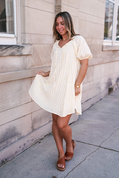 Easy Days Stripe Flare Mini Dress - Yellow