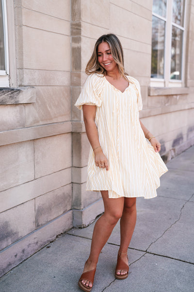 Easy Days Stripe Flare Mini Dress - Yellow
