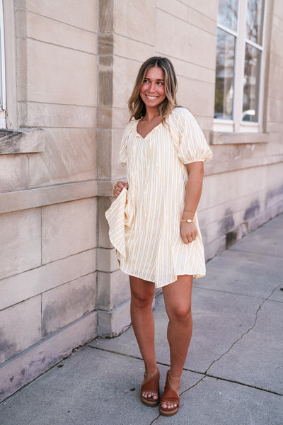 Easy Days Stripe Flare Mini Dress - Yellow